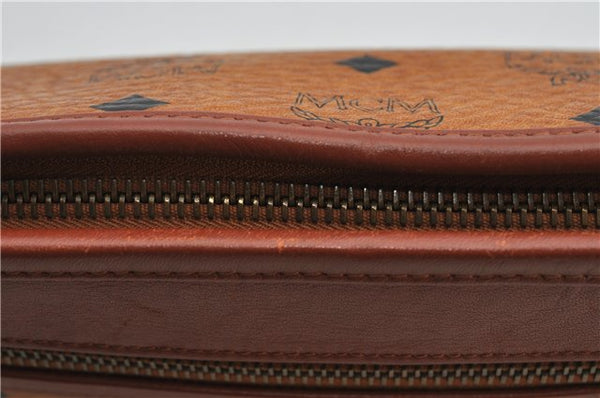 Authentic MCM Visetos Leather Vintage Clutch Hand Bag Purse Brown 2581F
