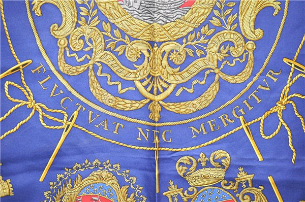 Authentic HERMES Carre 90 Scarf "LES ARMES DE PARIS FLVCTVAT" Silk Yellow 2583E