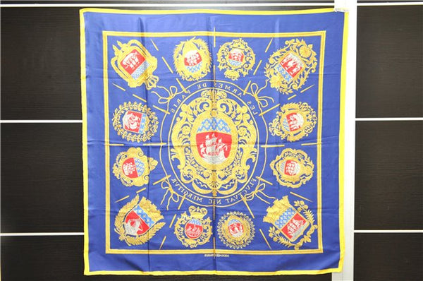 Authentic HERMES Carre 90 Scarf "LES ARMES DE PARIS FLVCTVAT" Silk Yellow 2583E