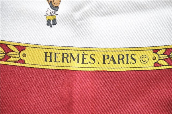 Authentic HERMES Carre 90 Scarf "LA PROMENADE DE LONGCHAMPS" Silk Red 2585E