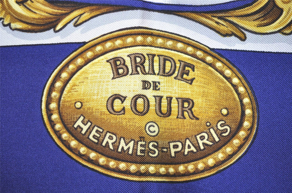 Authentic HERMES Carre 90 Scarf "BRIDE DE COUR" Silk Navy 2587I