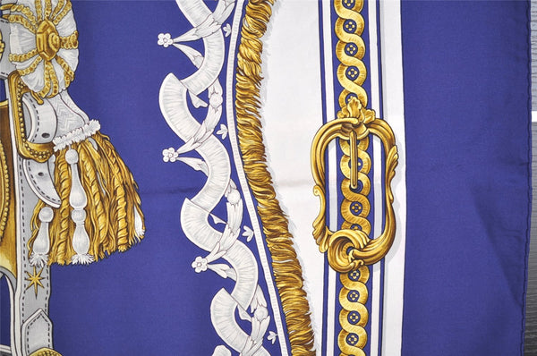 Authentic HERMES Carre 90 Scarf "BRIDE DE COUR" Silk Navy 2587I