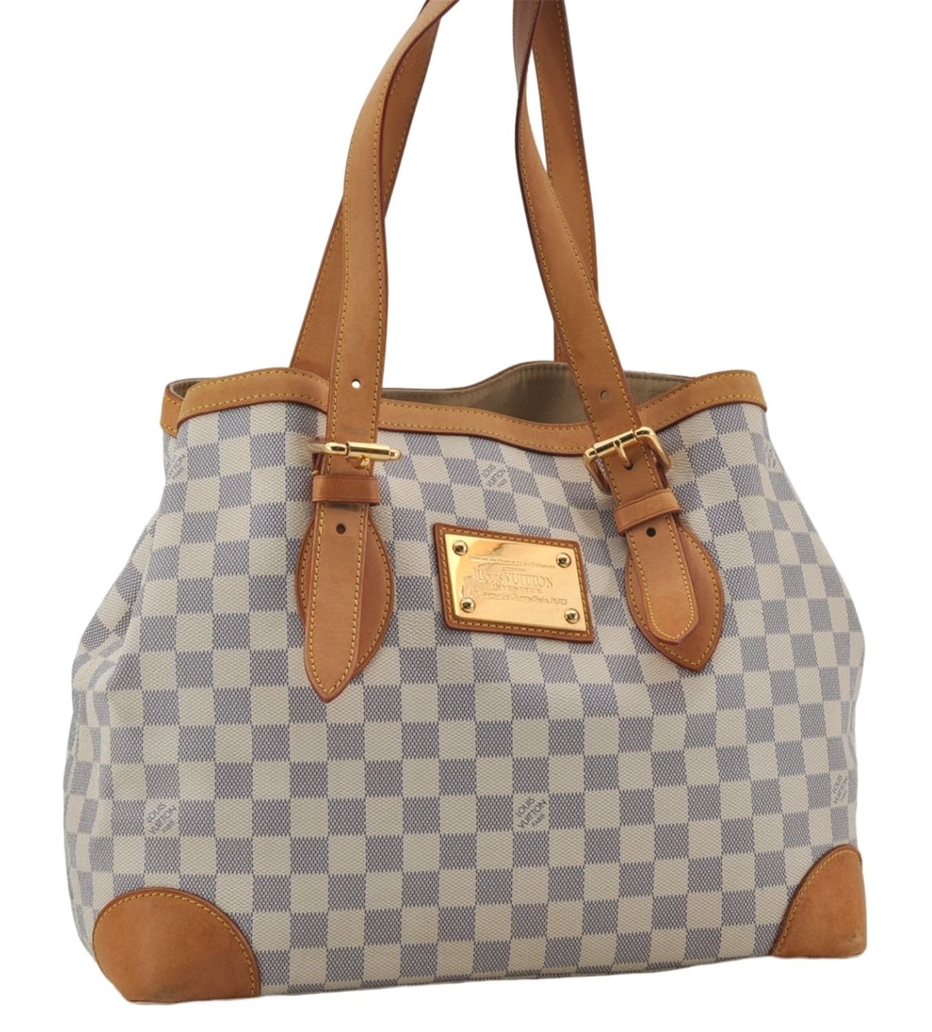 Auth Louis Vuitton Damier Azur Hampstead MM Shoulder Tote Bag N51206 LV 2593E