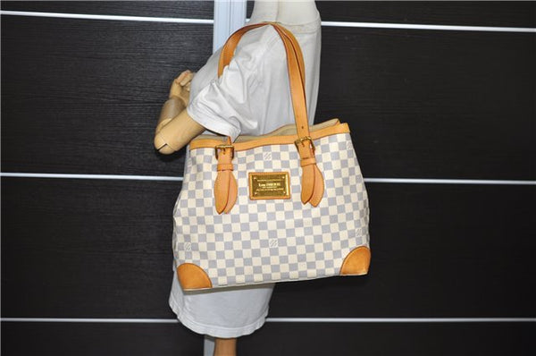 Auth Louis Vuitton Damier Azur Hampstead MM Shoulder Tote Bag N51206 LV 2593E