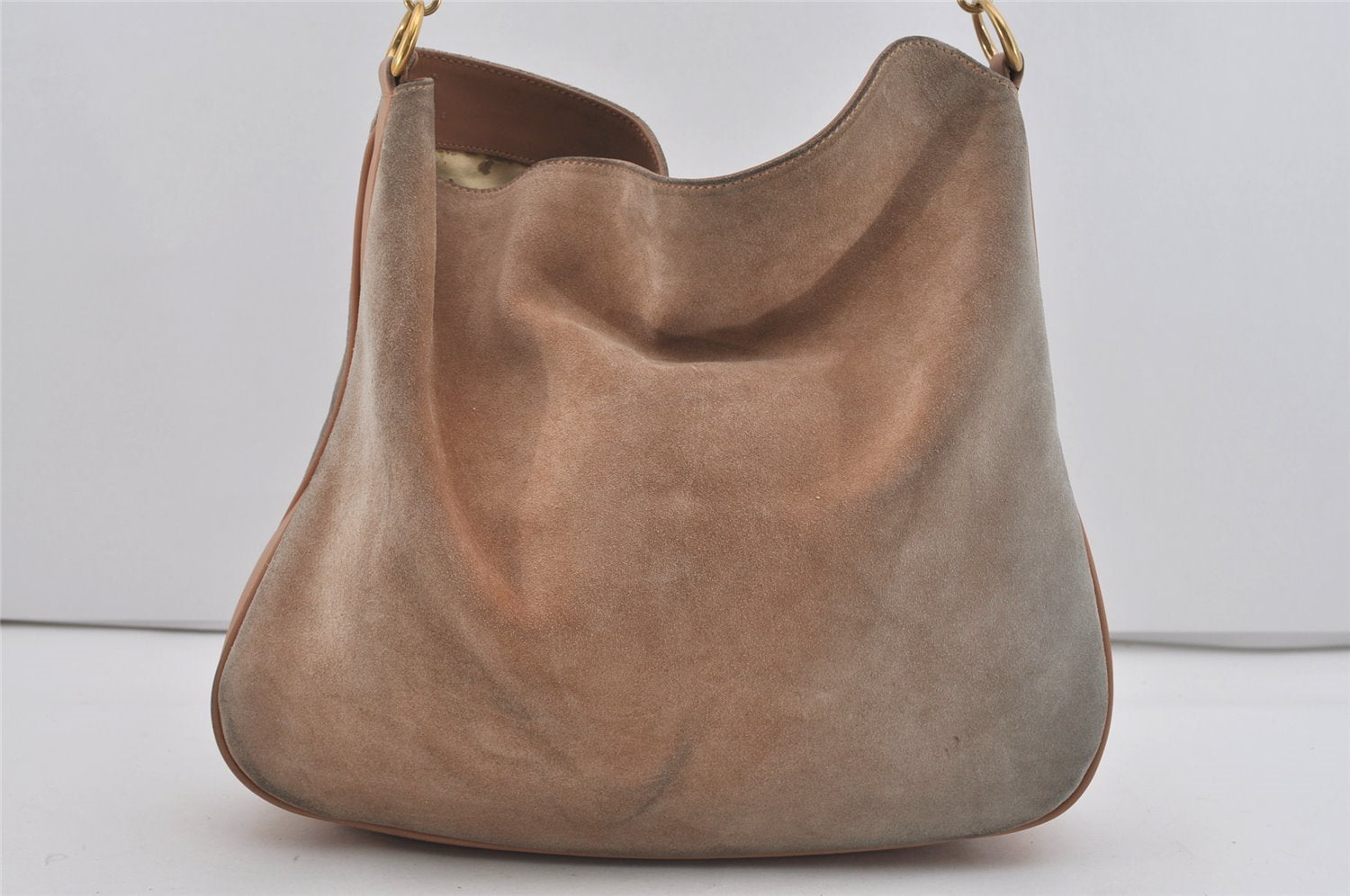 Authentic GUCCI Vintage Bamboo Shoulder Tote Bag Suede Leather Beige Junk 2593I