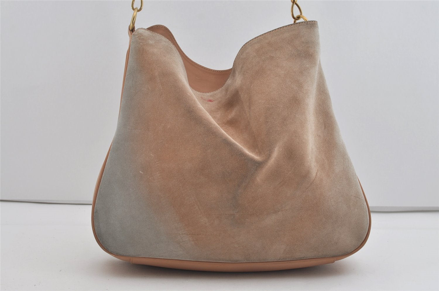 Authentic GUCCI Vintage Bamboo Shoulder Tote Bag Suede Leather Beige Junk 2593I