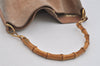 Authentic GUCCI Vintage Bamboo Shoulder Tote Bag Suede Leather Beige Junk 2593I