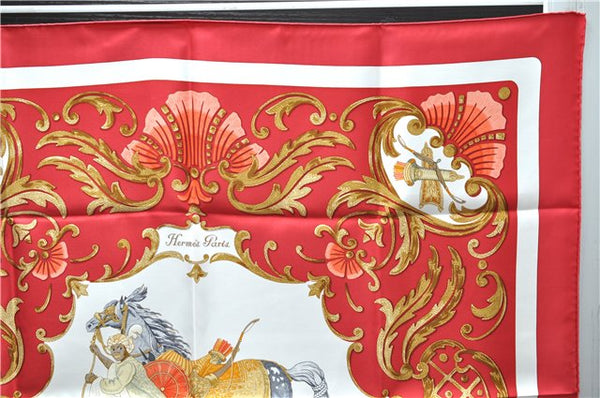 Authentic HERMES Carre 90 Scarf "Cheval Turc" Silk Red Box 2606E