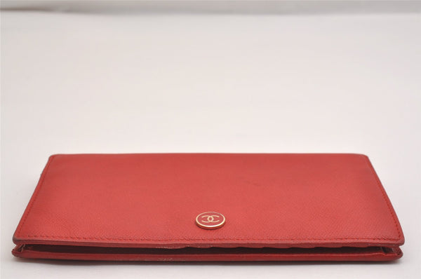 Authentic CHANEL Caviar Skin CoCo Button Long Bifold Wallet Purse Red 2606I