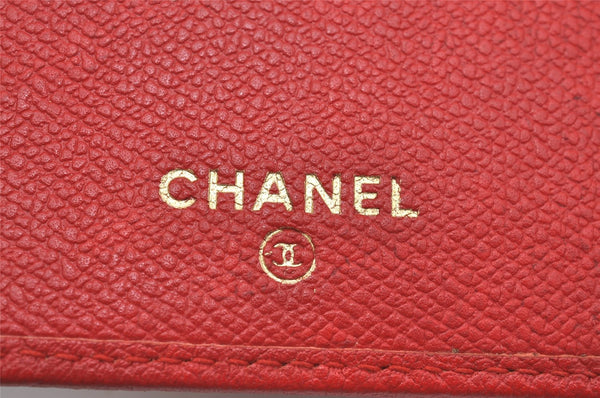 Authentic CHANEL Caviar Skin CoCo Button Long Bifold Wallet Purse Red 2606I