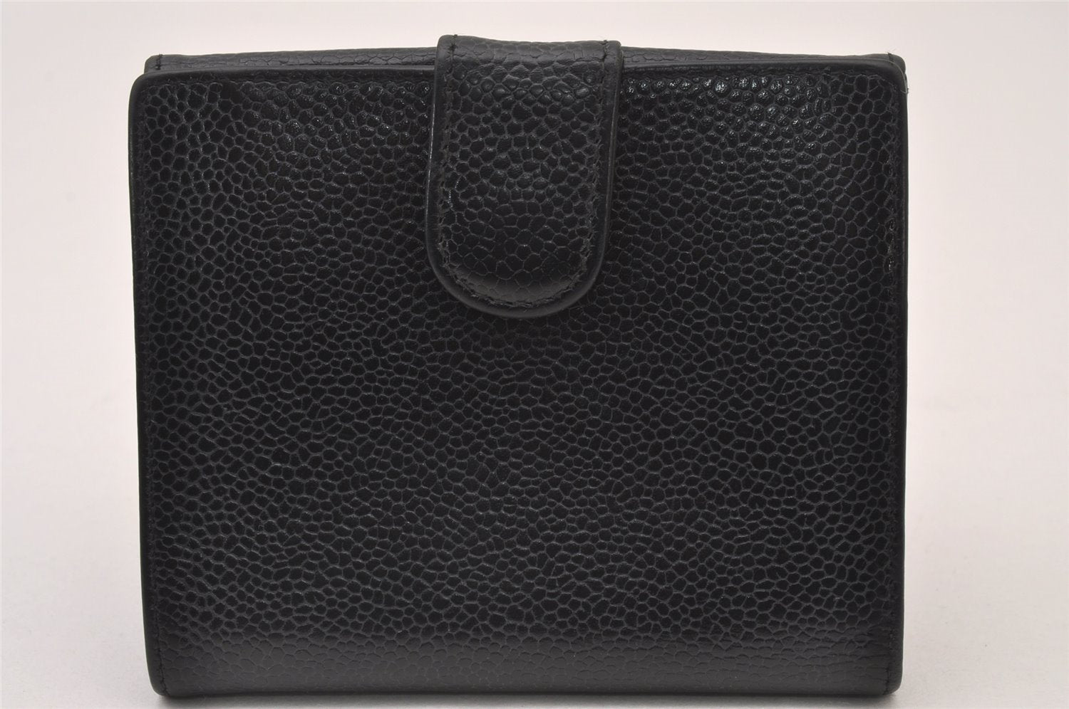 Authentic CHANEL Vintage Caviar Skin CoCo Mark Bifold Wallet Purse Black 2608I