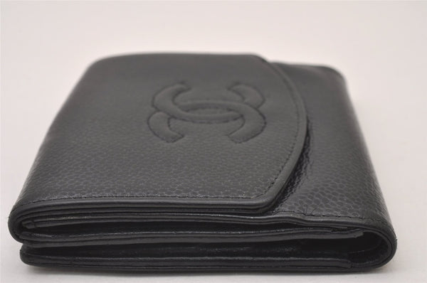 Authentic CHANEL Vintage Caviar Skin CoCo Mark Bifold Wallet Purse Black 2608I