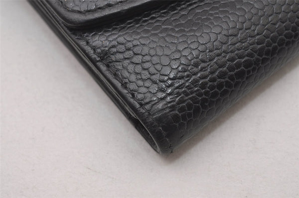 Authentic CHANEL Vintage Caviar Skin CoCo Mark Bifold Wallet Purse Black 2608I
