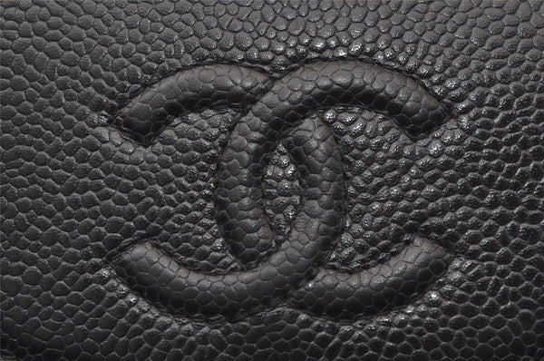 Authentic CHANEL Vintage Caviar Skin CoCo Mark Bifold Wallet Purse Black 2608I