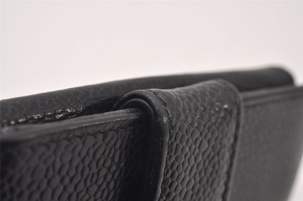 Authentic CHANEL Vintage Caviar Skin CoCo Mark Bifold Wallet Purse Black 2608I