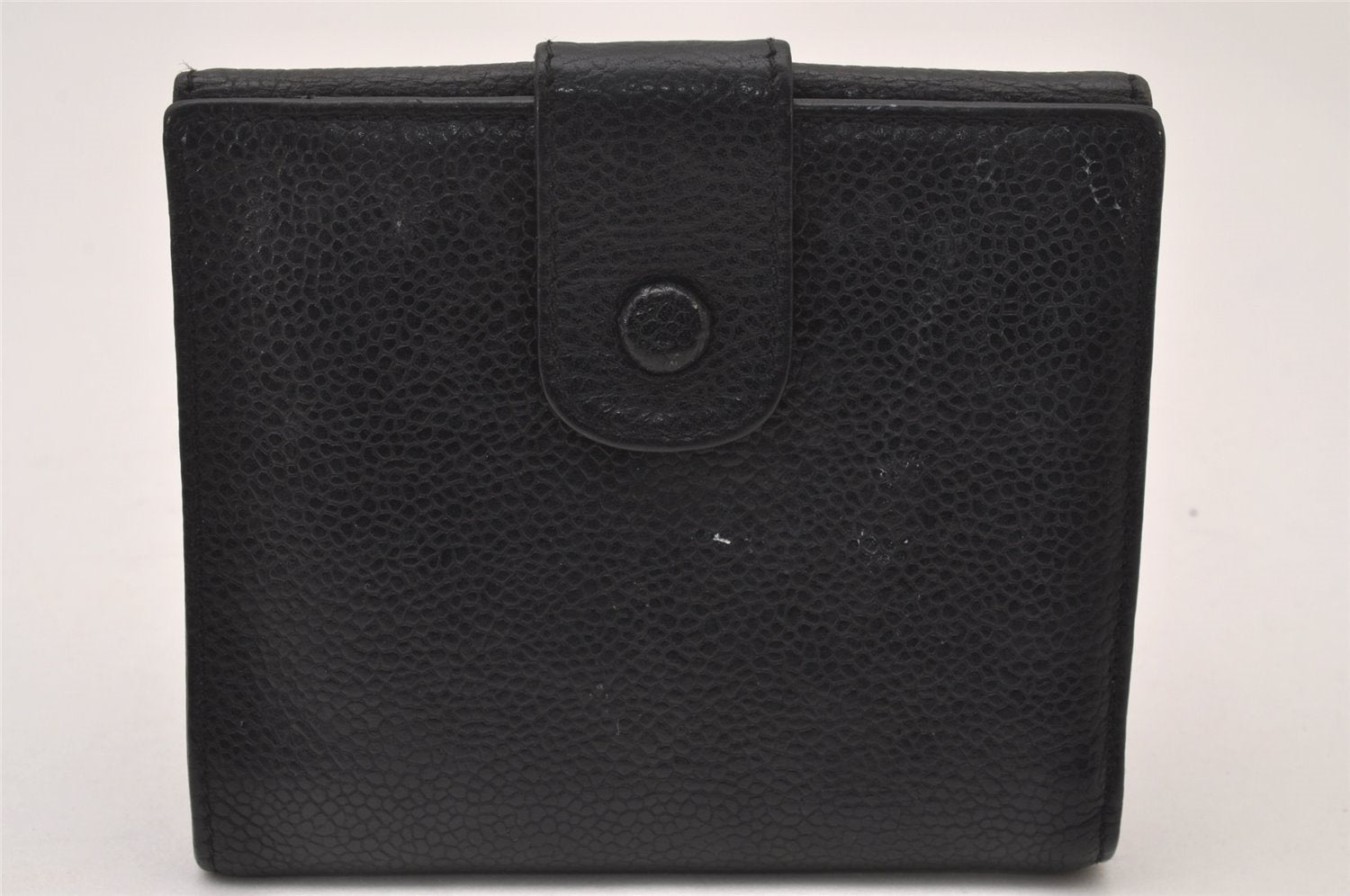 Authentic CHANEL Vintage Caviar Skin CoCo Mark Bifold Wallet Purse Black 2609I