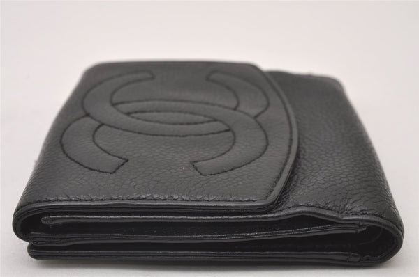 Authentic CHANEL Vintage Caviar Skin CoCo Mark Bifold Wallet Purse Black 2609I
