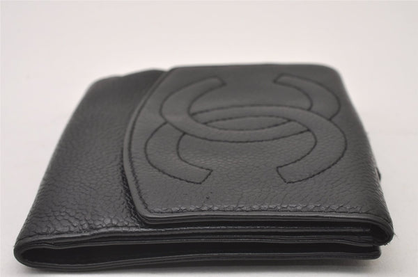 Authentic CHANEL Vintage Caviar Skin CoCo Mark Bifold Wallet Purse Black 2609I