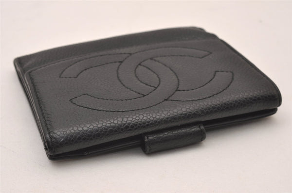 Authentic CHANEL Vintage Caviar Skin CoCo Mark Bifold Wallet Purse Black 2609I