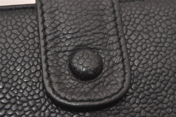 Authentic CHANEL Vintage Caviar Skin CoCo Mark Bifold Wallet Purse Black 2609I