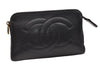 Authentic CHANEL Caviar Skin CC Logo Cosmetic Pouch Purse Black Junk 2610I