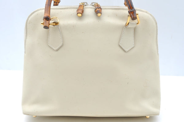 Authentic GUCCI Bamboo 2way Shoulder Hand Bag Purse Leather White Junk 2611H