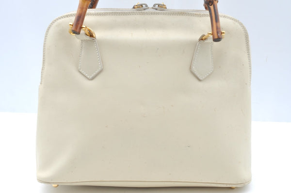 Authentic GUCCI Bamboo 2way Shoulder Hand Bag Purse Leather White Junk 2611H