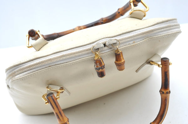 Authentic GUCCI Bamboo 2way Shoulder Hand Bag Purse Leather White Junk 2611H