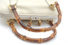 Authentic GUCCI Bamboo 2way Shoulder Hand Bag Purse Leather White Junk 2611H