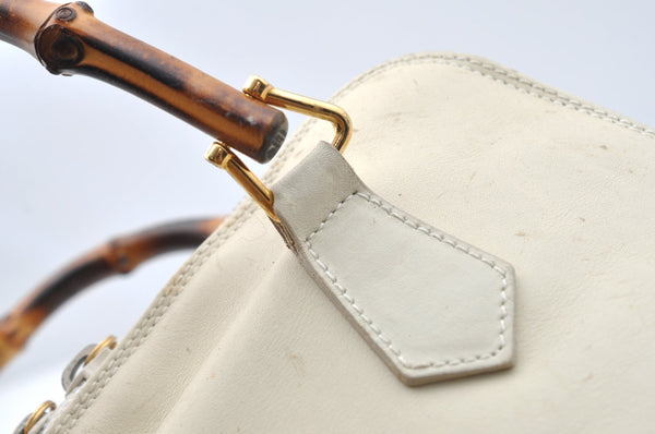 Authentic GUCCI Bamboo 2way Shoulder Hand Bag Purse Leather White Junk 2611H