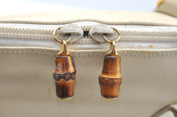 Authentic GUCCI Bamboo 2way Shoulder Hand Bag Purse Leather White Junk 2611H