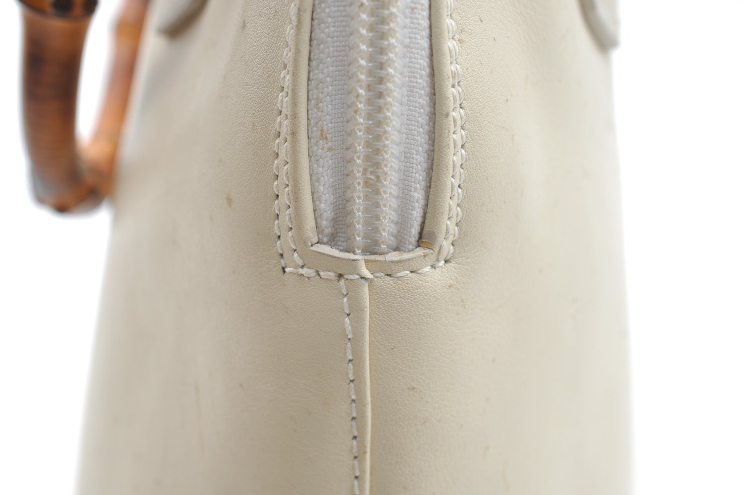 Authentic GUCCI Bamboo 2way Shoulder Hand Bag Purse Leather White Junk 2611H