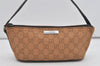 Authentic GUCCI Vintage Hand Bag Pouch Purse GG Canvas Leather 07198 Brown 2611I