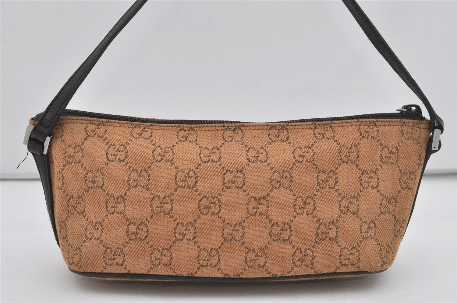 Authentic GUCCI Vintage Hand Bag Pouch Purse GG Canvas Leather 07198 Brown 2611I