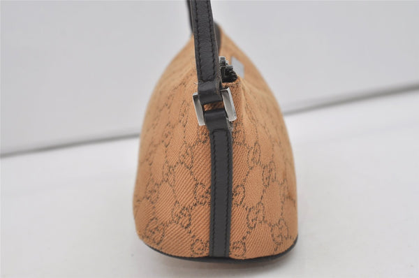 Authentic GUCCI Vintage Hand Bag Pouch Purse GG Canvas Leather 07198 Brown 2611I