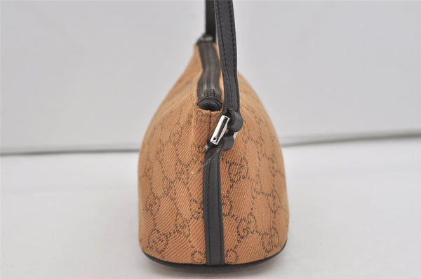 Authentic GUCCI Vintage Hand Bag Pouch Purse GG Canvas Leather 07198 Brown 2611I