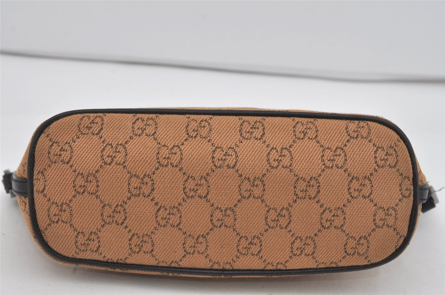 Authentic GUCCI Vintage Hand Bag Pouch Purse GG Canvas Leather 07198 Brown 2611I