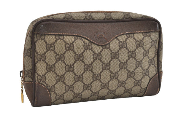 Authentic GUCCI Vintage Clutch Hand Bag Purse GG PVC Leather Brown 2612I