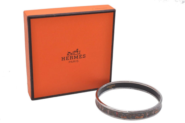 Authentic HERMES Email PM Bangle Animal Motif Silver Gray Box 2613B