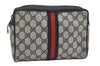 Authentic GUCCI Sherry Line Clutch Hand Bag Purse GG PVC Leather Navy Blue 2613I