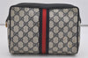 Authentic GUCCI Sherry Line Clutch Hand Bag Purse GG PVC Leather Navy Blue 2613I