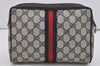 Authentic GUCCI Sherry Line Clutch Hand Bag Purse GG PVC Leather Navy Blue 2613I