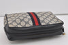 Authentic GUCCI Sherry Line Clutch Hand Bag Purse GG PVC Leather Navy Blue 2613I