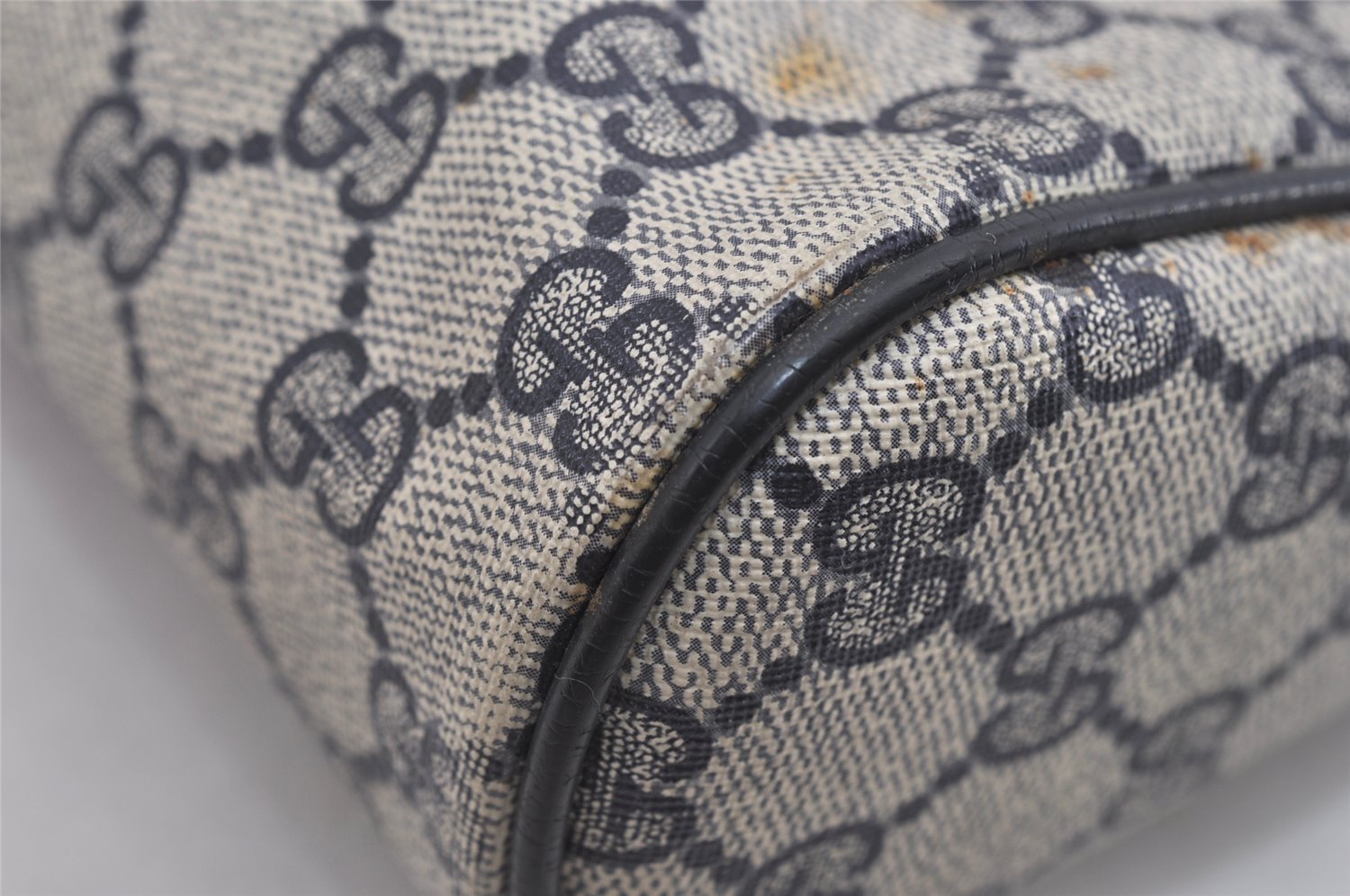 Authentic GUCCI Sherry Line Clutch Hand Bag Purse GG PVC Leather Navy Blue 2613I