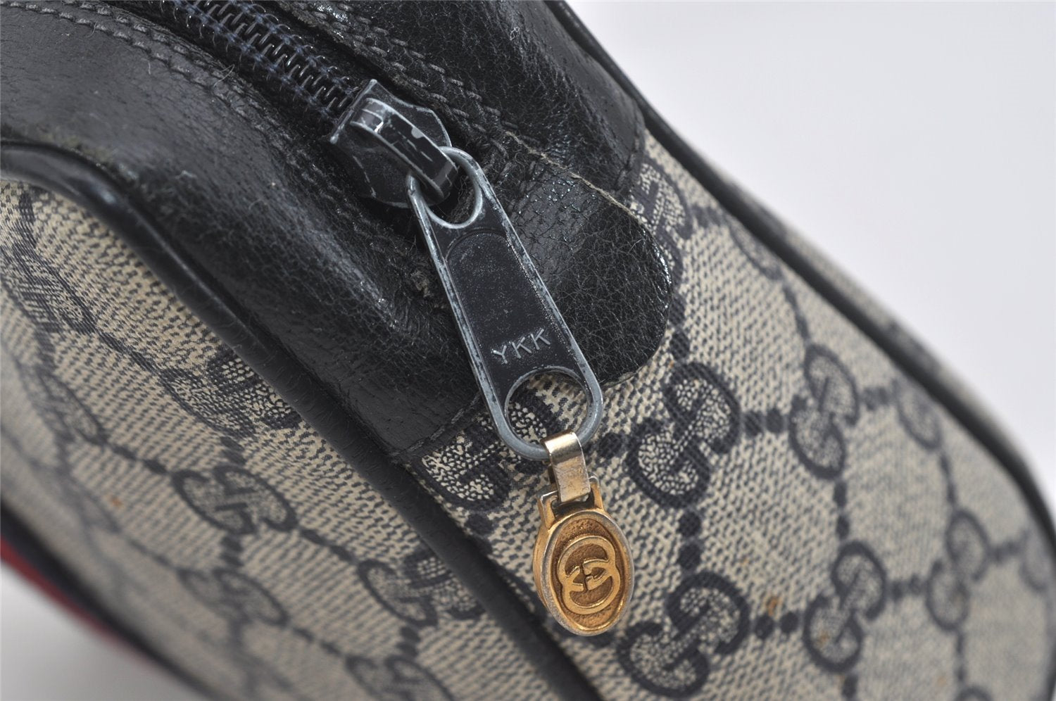 Authentic GUCCI Sherry Line Clutch Hand Bag Purse GG PVC Leather Navy Blue 2613I