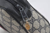 Authentic GUCCI Sherry Line Clutch Hand Bag Purse GG PVC Leather Navy Blue 2613I