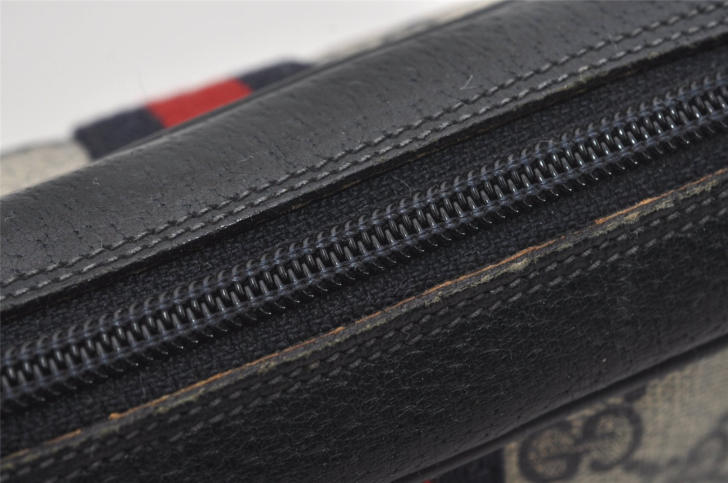 Authentic GUCCI Sherry Line Clutch Hand Bag Purse GG PVC Leather Navy Blue 2613I