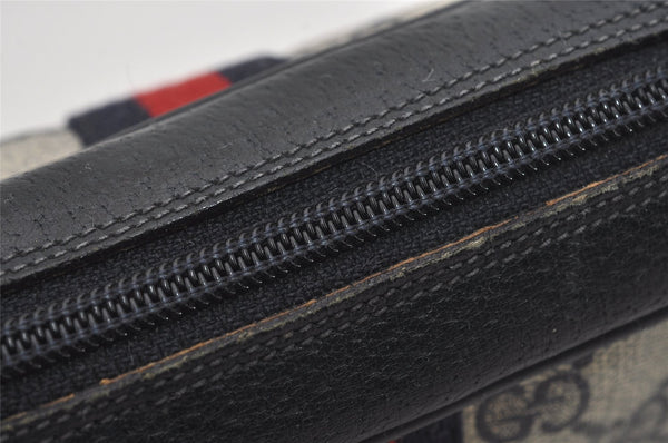 Authentic GUCCI Sherry Line Clutch Hand Bag Purse GG PVC Leather Navy Blue 2613I