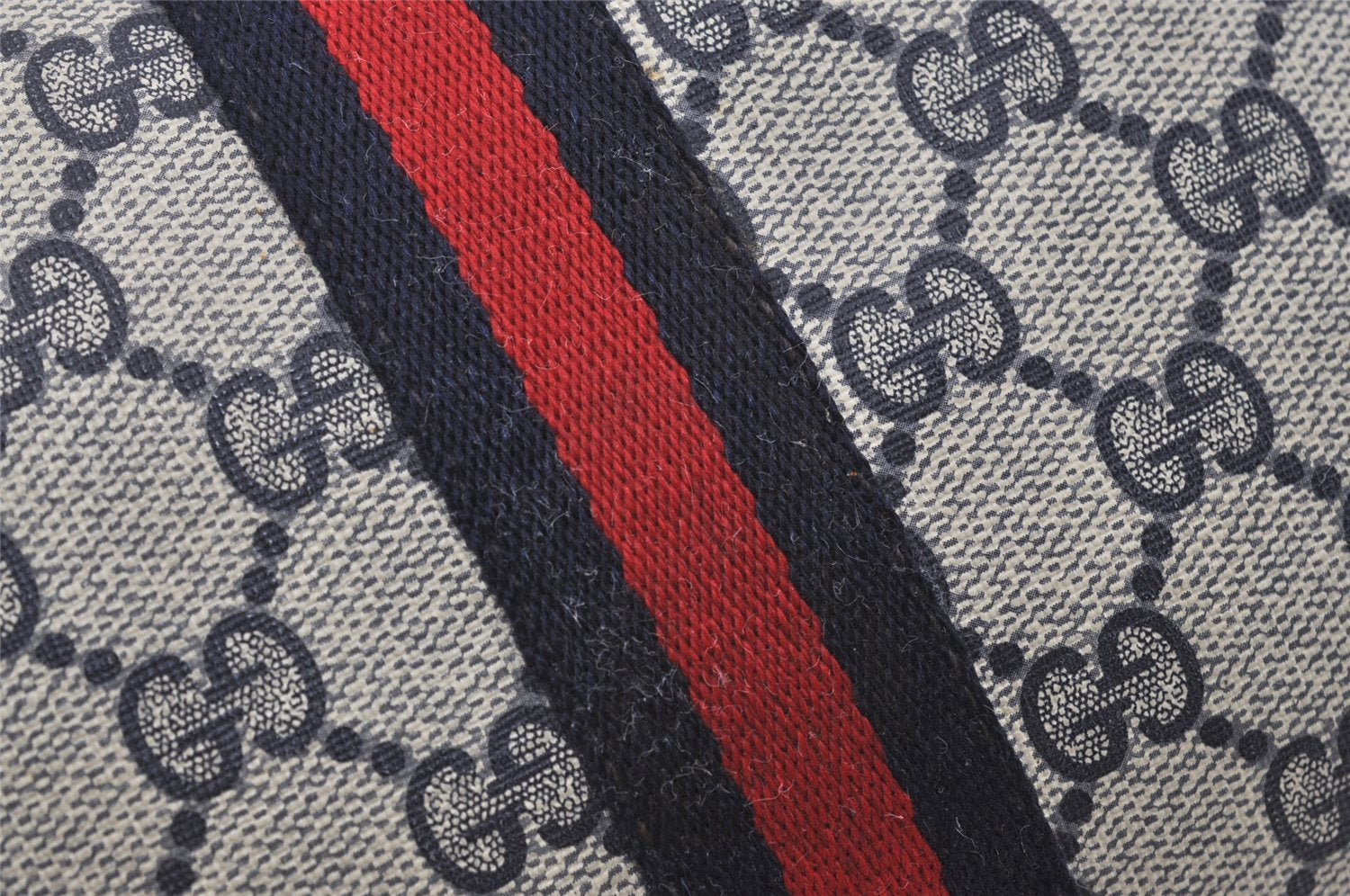 Authentic GUCCI Sherry Line Clutch Hand Bag Purse GG PVC Leather Navy Blue 2613I