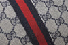 Authentic GUCCI Sherry Line Clutch Hand Bag Purse GG PVC Leather Navy Blue 2613I